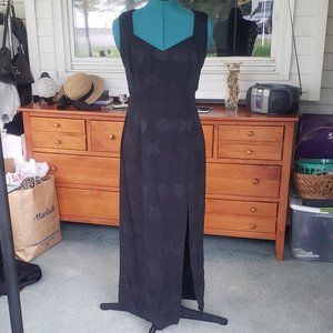 Long Black Dress with Geometric textured Pattern